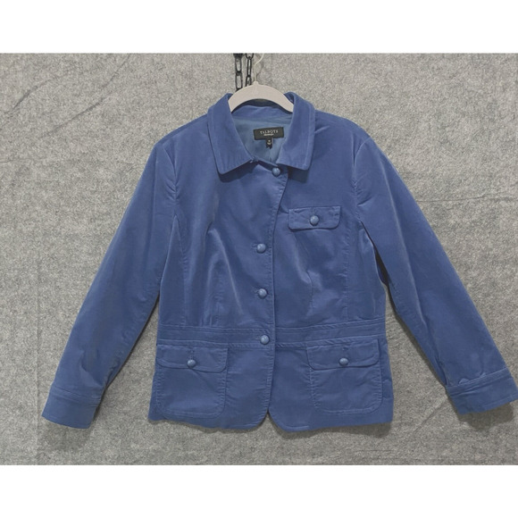 Talbots Velour Peplum Jacket Blazer Women Sz 14 Blue Pockets Lined Career Casual - Picture 1 of 7
